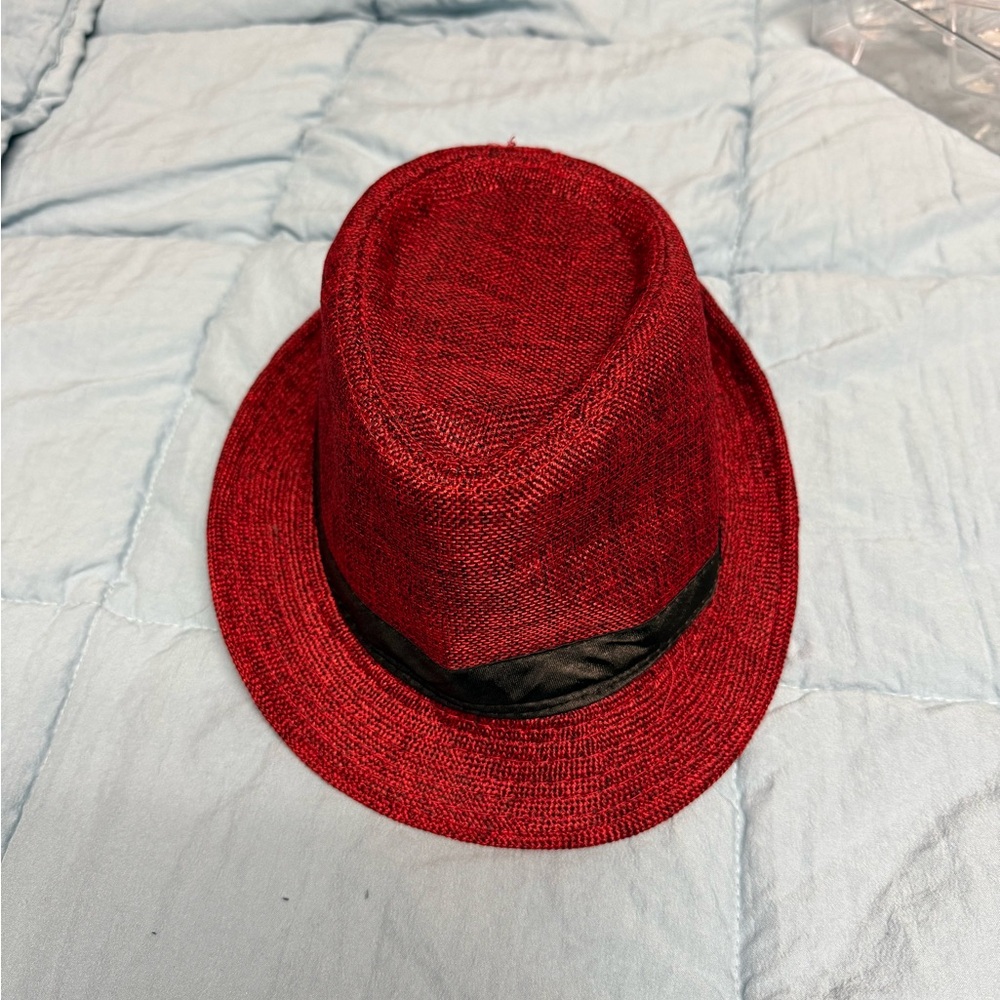 Stylish Red Fedora Hat with Black Band